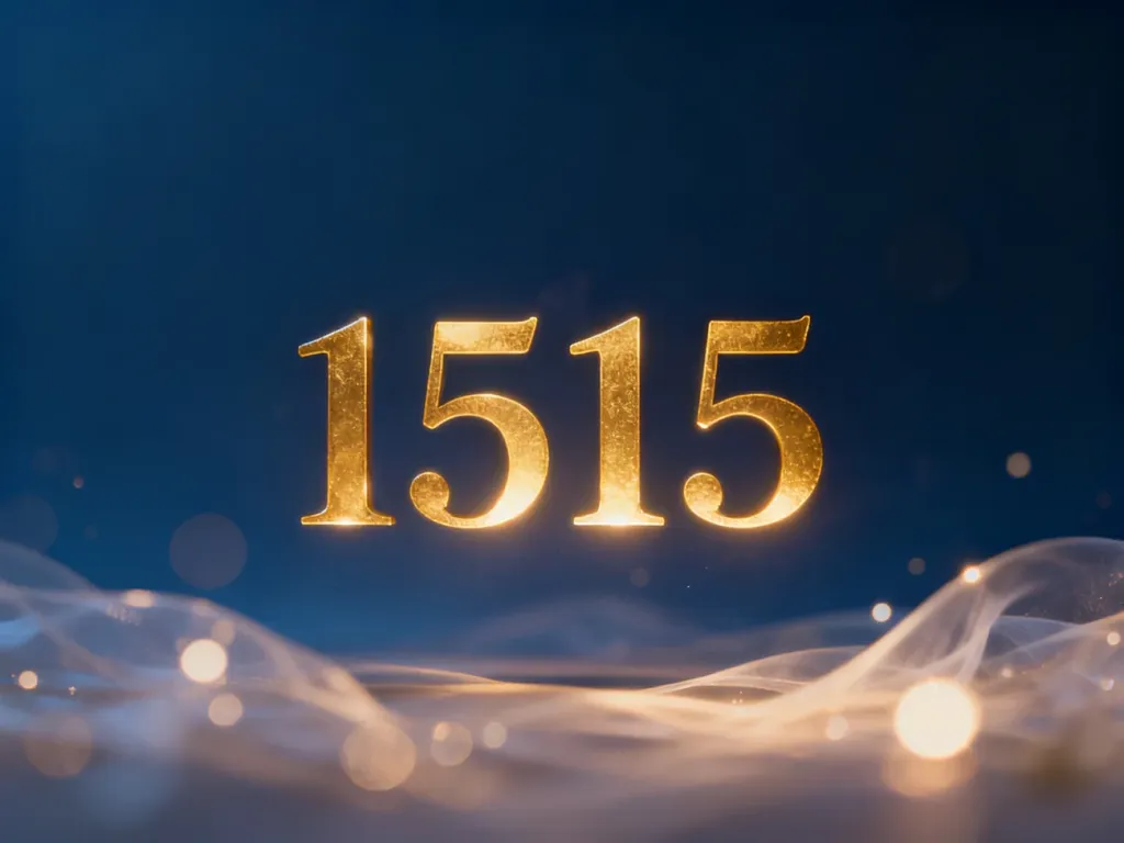 Złote, świecące cyfry 1515 na głębokim, granatowym tle z efektem świetlnego bokeh, symbolizujące mistyczny przekaz liczby.